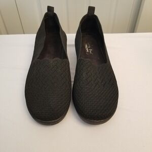 Coral Bay Amanda Wn Black Knit Slip On Flats Scalloped Mesh Comfort Shoes Size 8